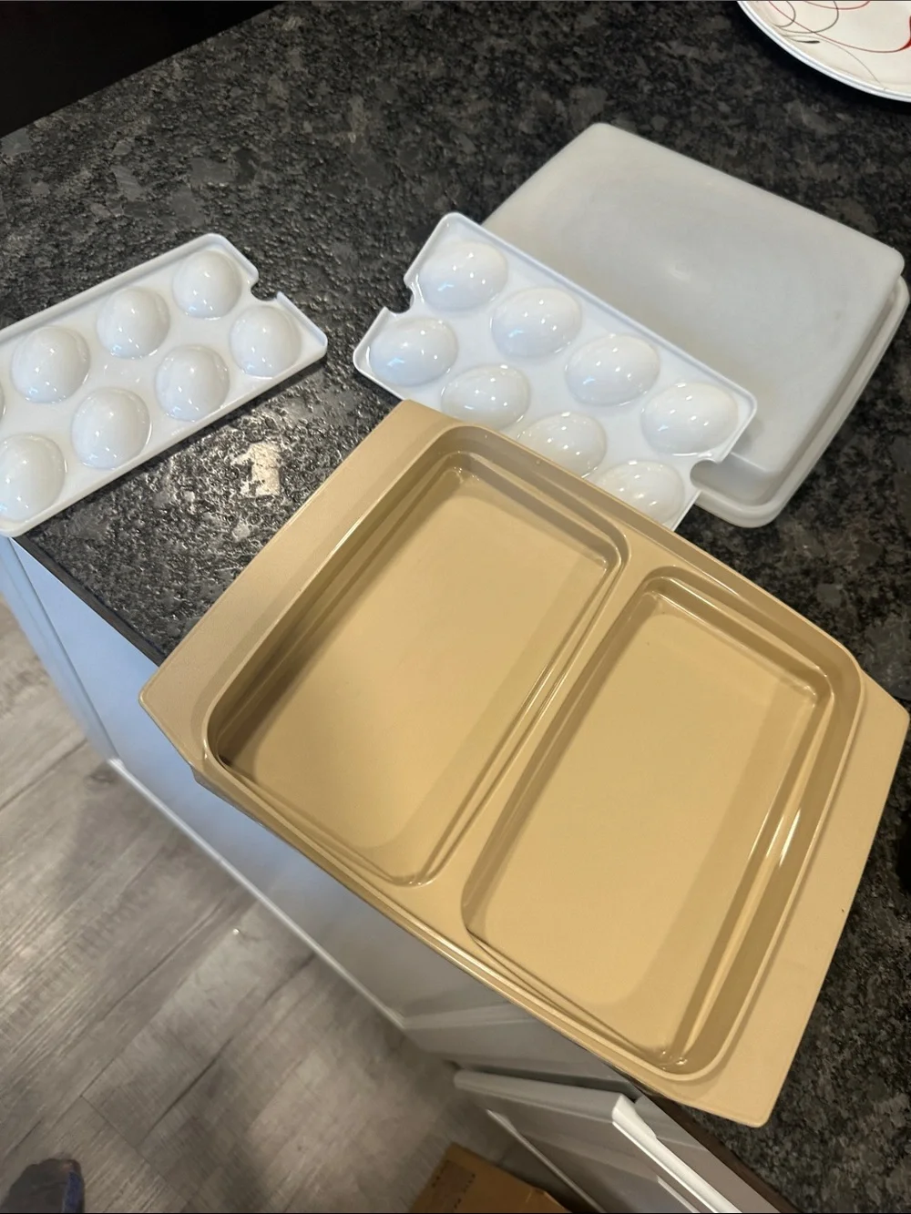 Tupperware Beige Egg Organizer with White Trays and Lid
